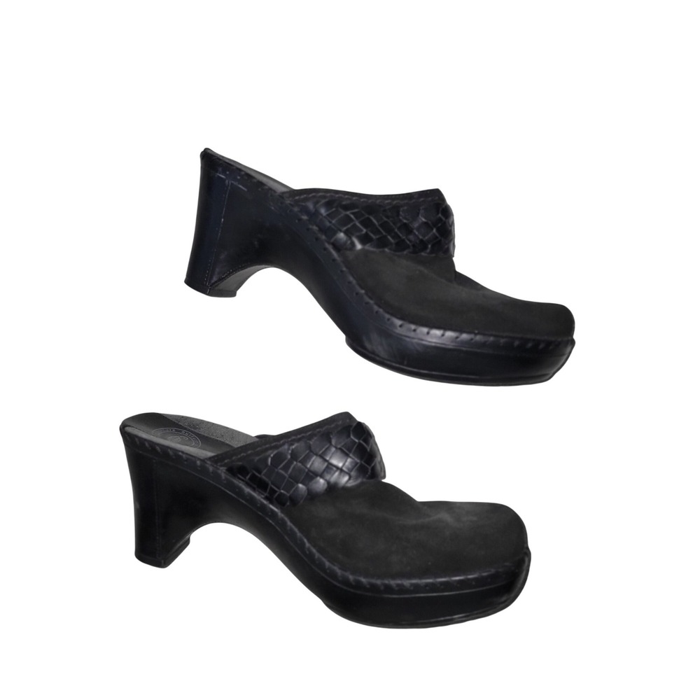Nurture Black Woven Leather Suede Block‎ Heel Clogs Mules Womens 9.5M bohemian